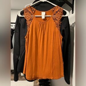 Orange H&M Lace Shoulder Blouse